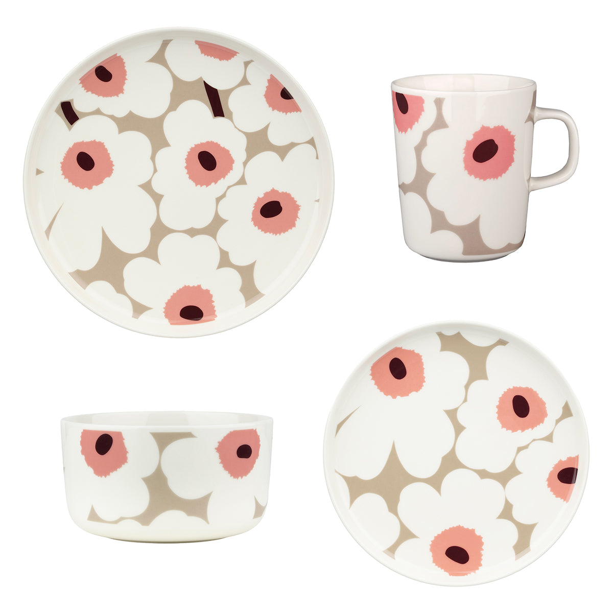 Marimekko Unikko Pink / Tan / Brown 16pc Dinnerware Set