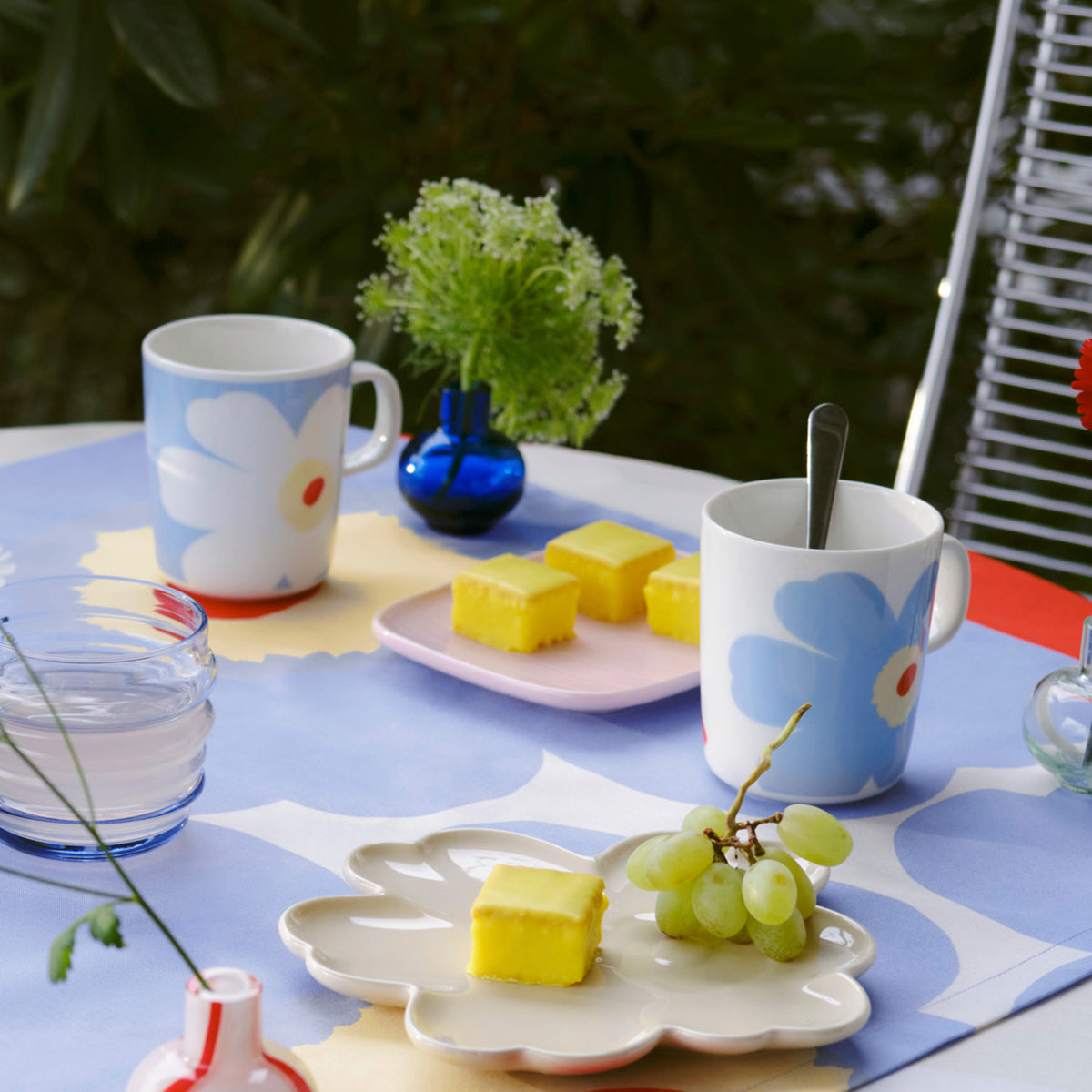 Marimekko Juhla Unikko Light Blue / White / Red Mugs - Set of 2