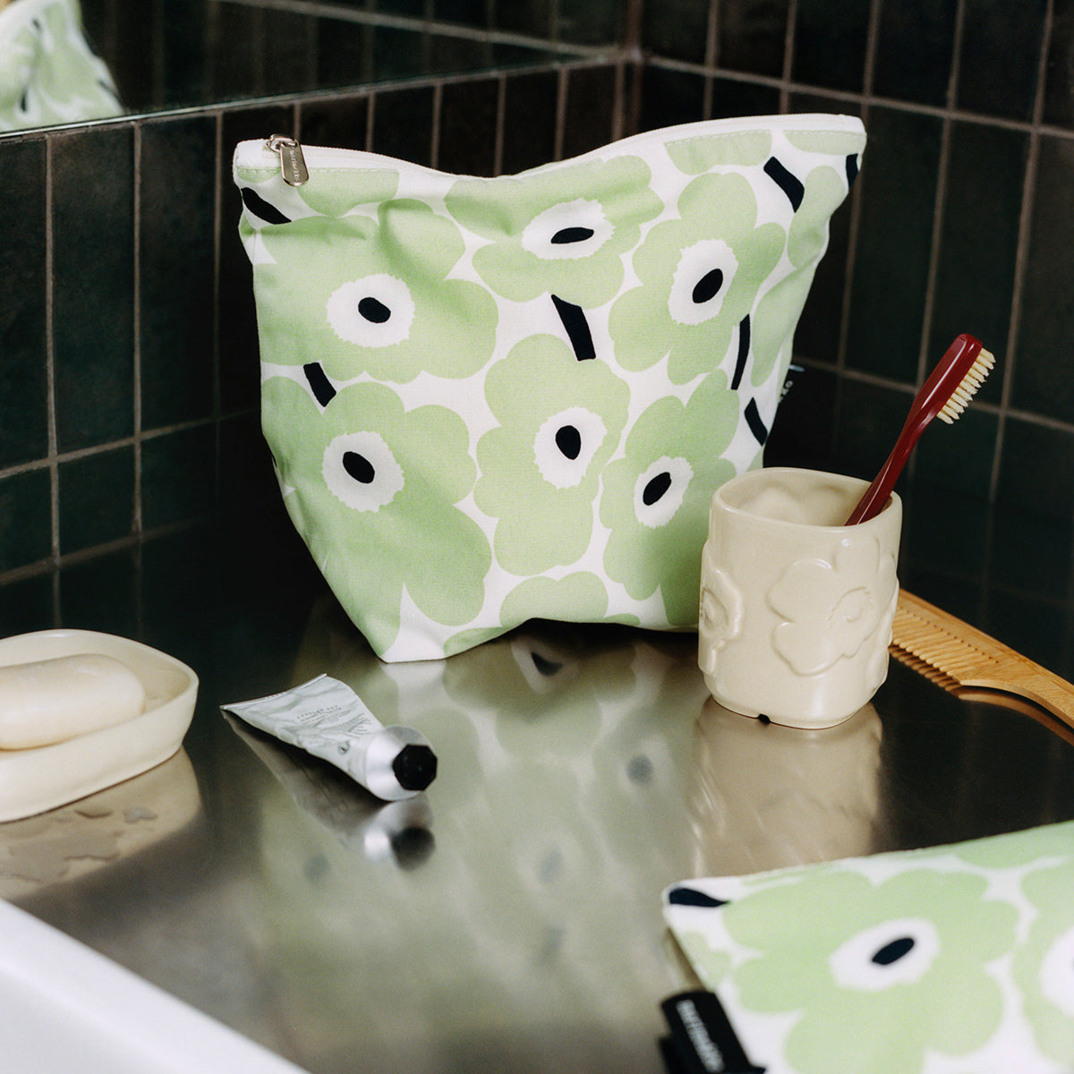 Marimekko Mini Unikko Sage / Off White / Dark Blue Kaje Cosmetic Bag