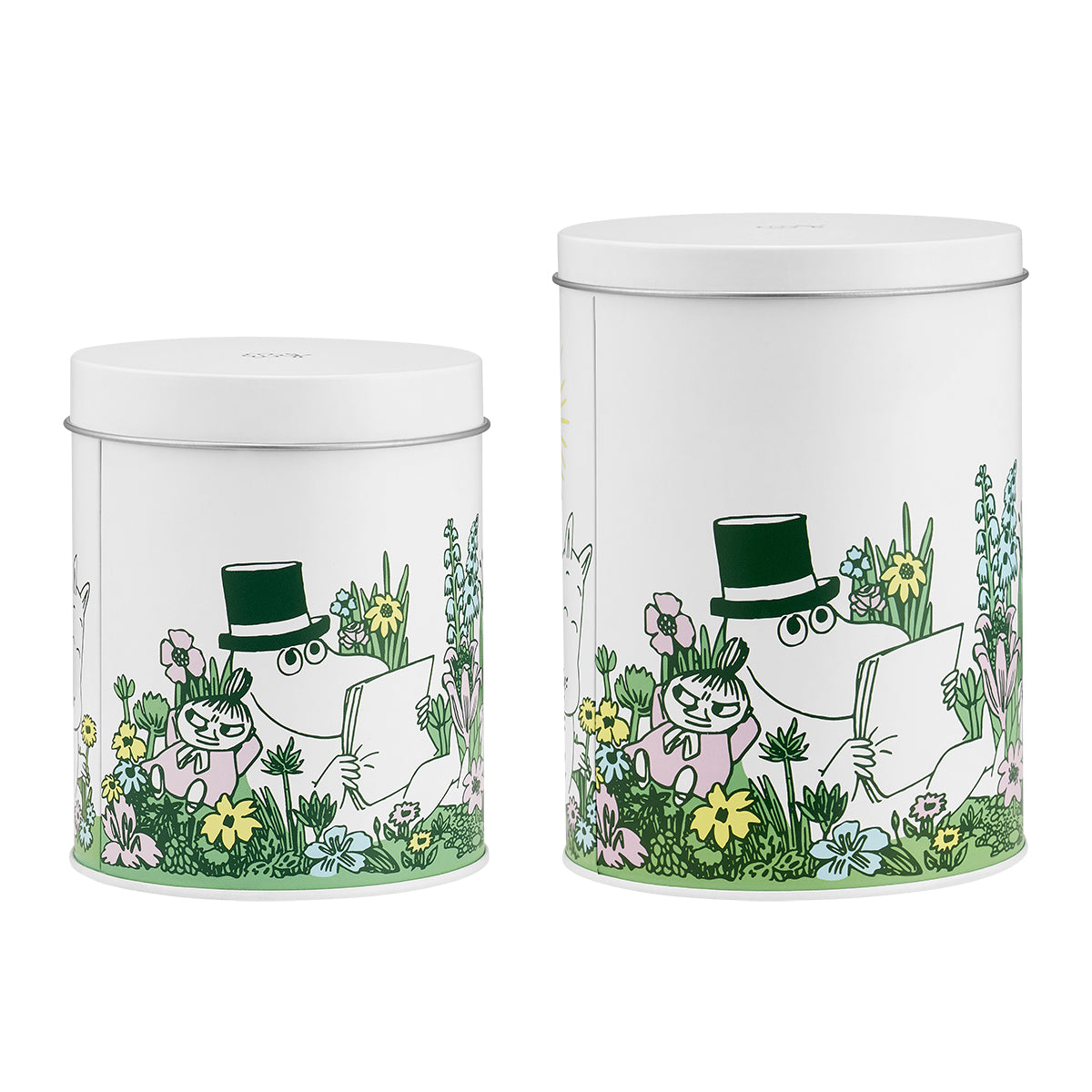 Muurla Moomin In the Garden White / Multi Round Tin Jars - Set of 2