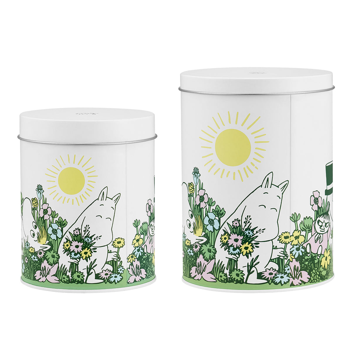 Muurla Moomin In the Garden White / Multi Round Tin Jars - Set of 2