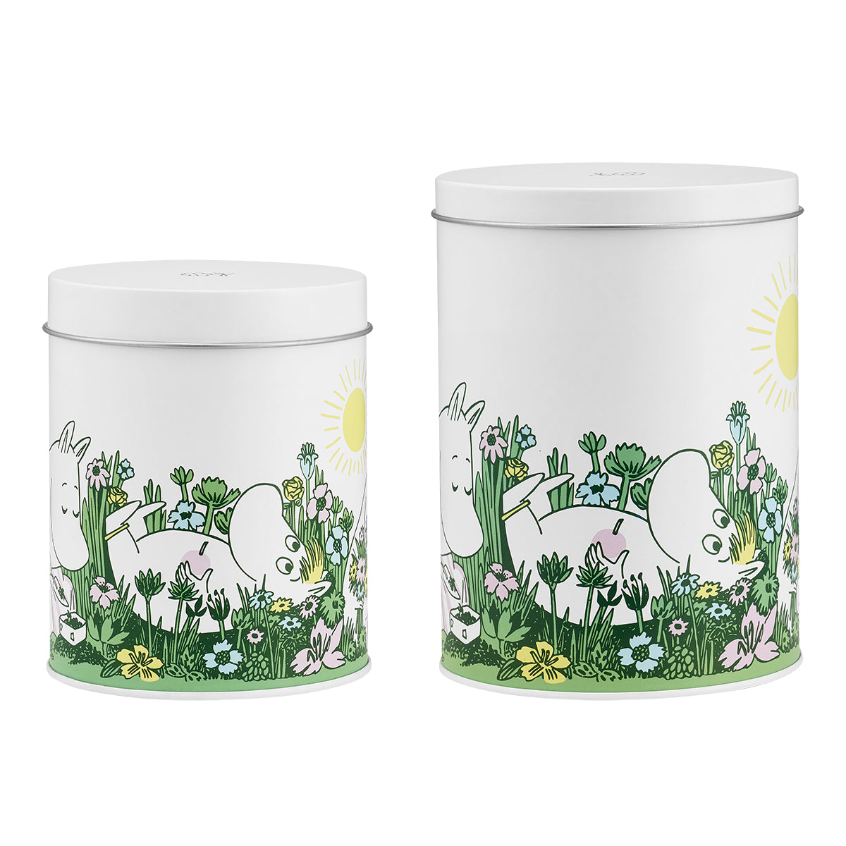 Muurla Moomin In the Garden White / Multi Round Tin Jars - Set of 2