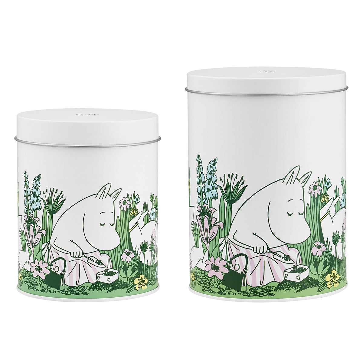 Muurla Moomin In the Garden White / Multi Round Tin Jars - Set of 2