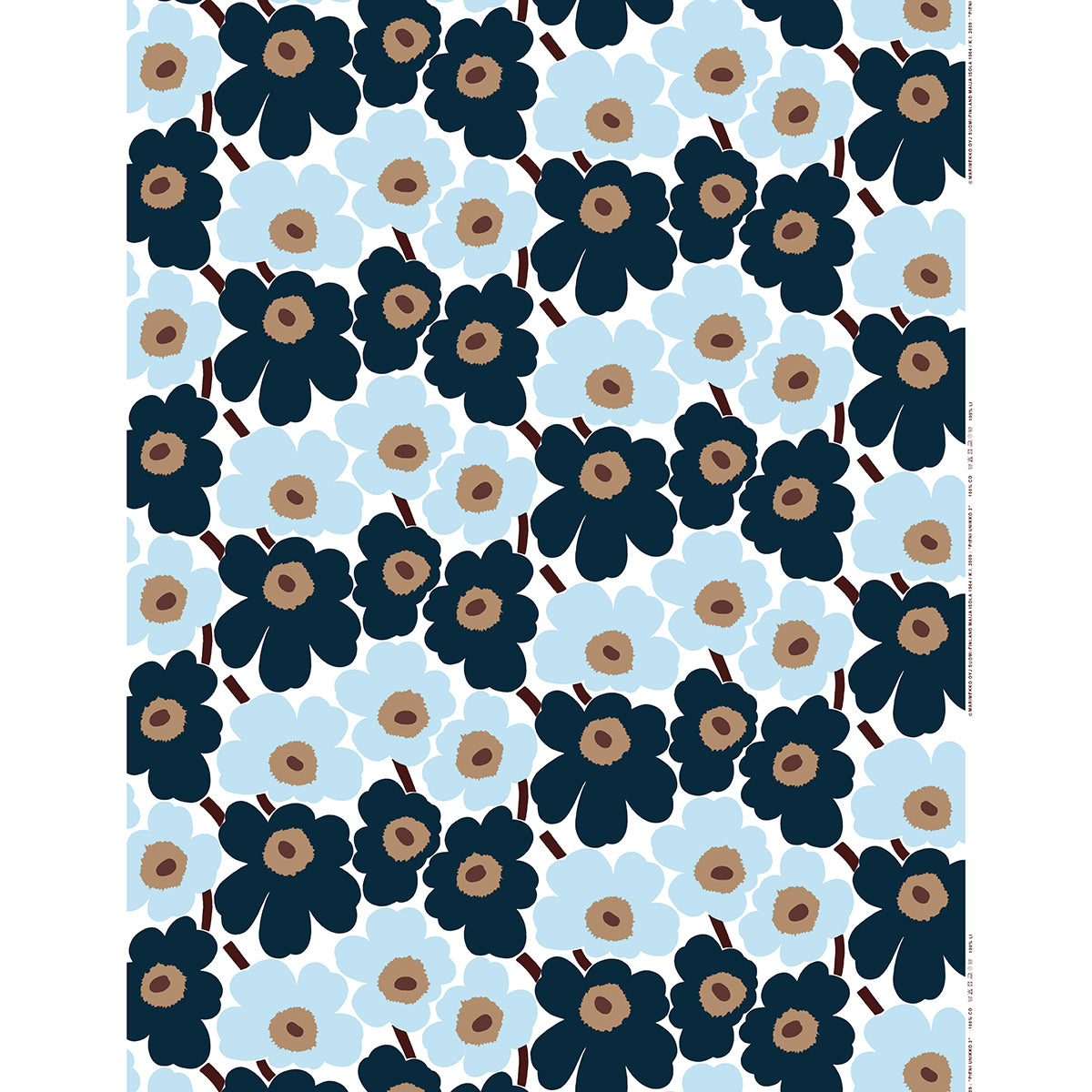 Marimekko Pieni Unikko Blueberry / Light Blue / Brown Acrylic-Coated Cotton Fabric