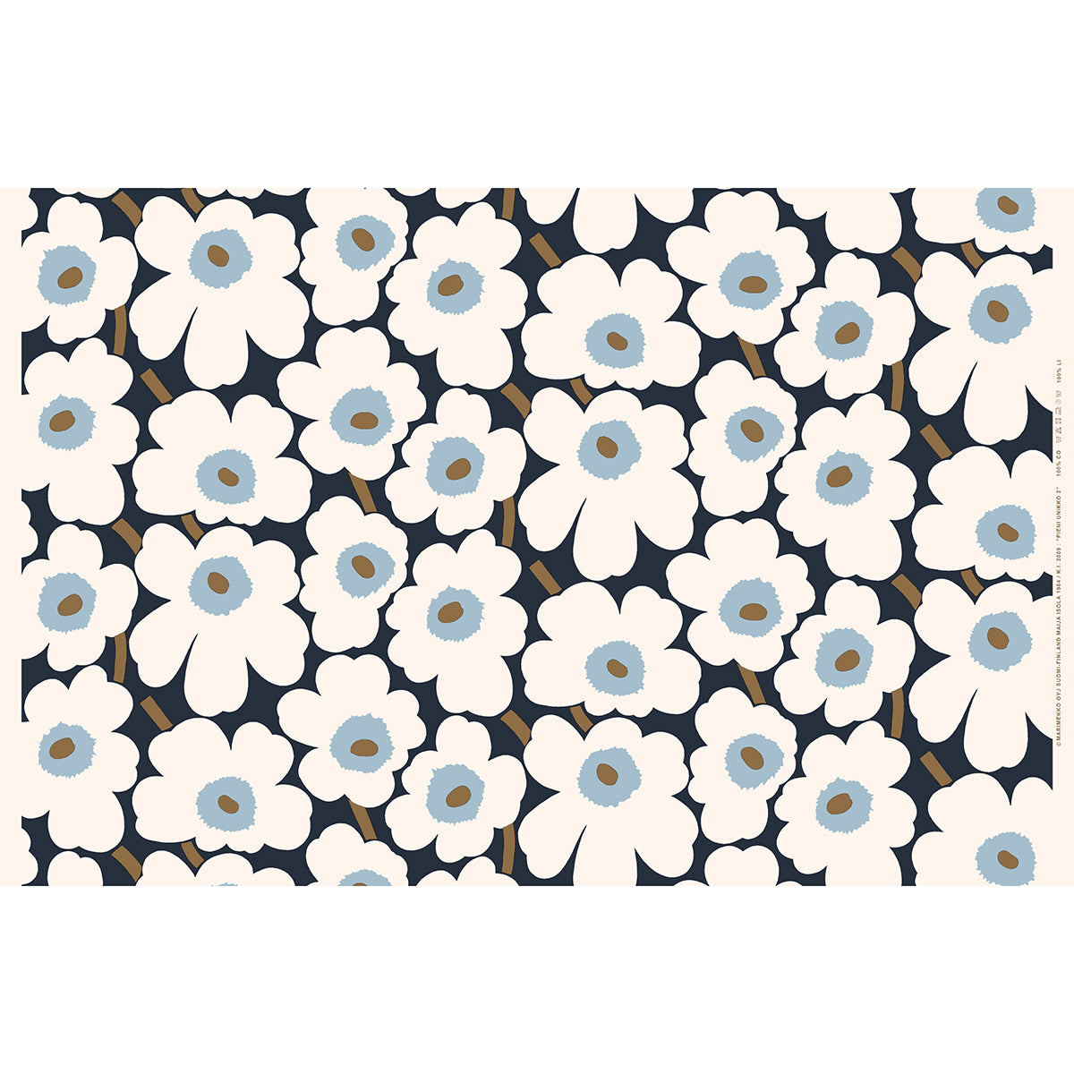 Marimekko Pieni Unikko Blueberry / Off White / Light Blue Cotton Fabric