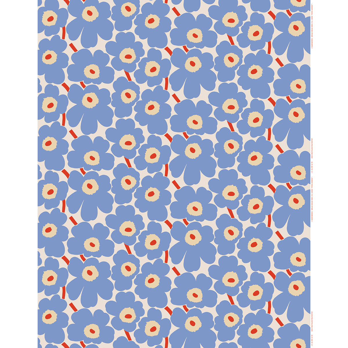Marimekko Pieni Unikko Off White / Light Blue / Red Outdoor Fabric