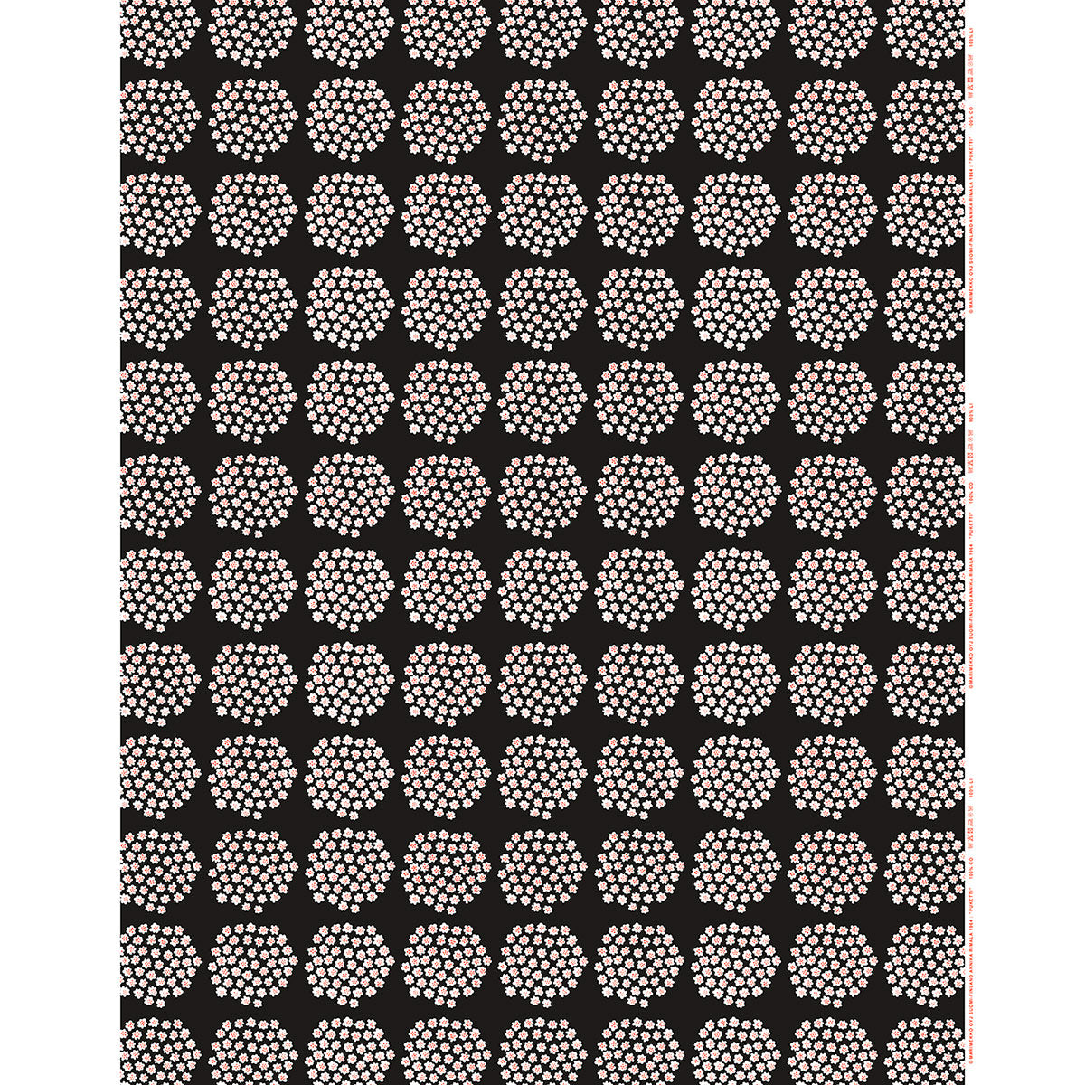 Marimekko Puketti Charcoal / White / Red Acrylic-Coated Cotton Fabric