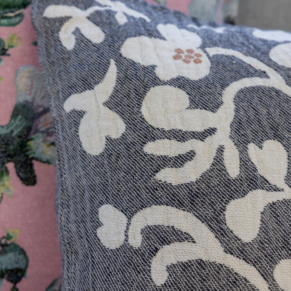 Pentik Ruusumalva Dark Grey / Off White / Brown Jacquard Throw Pillow