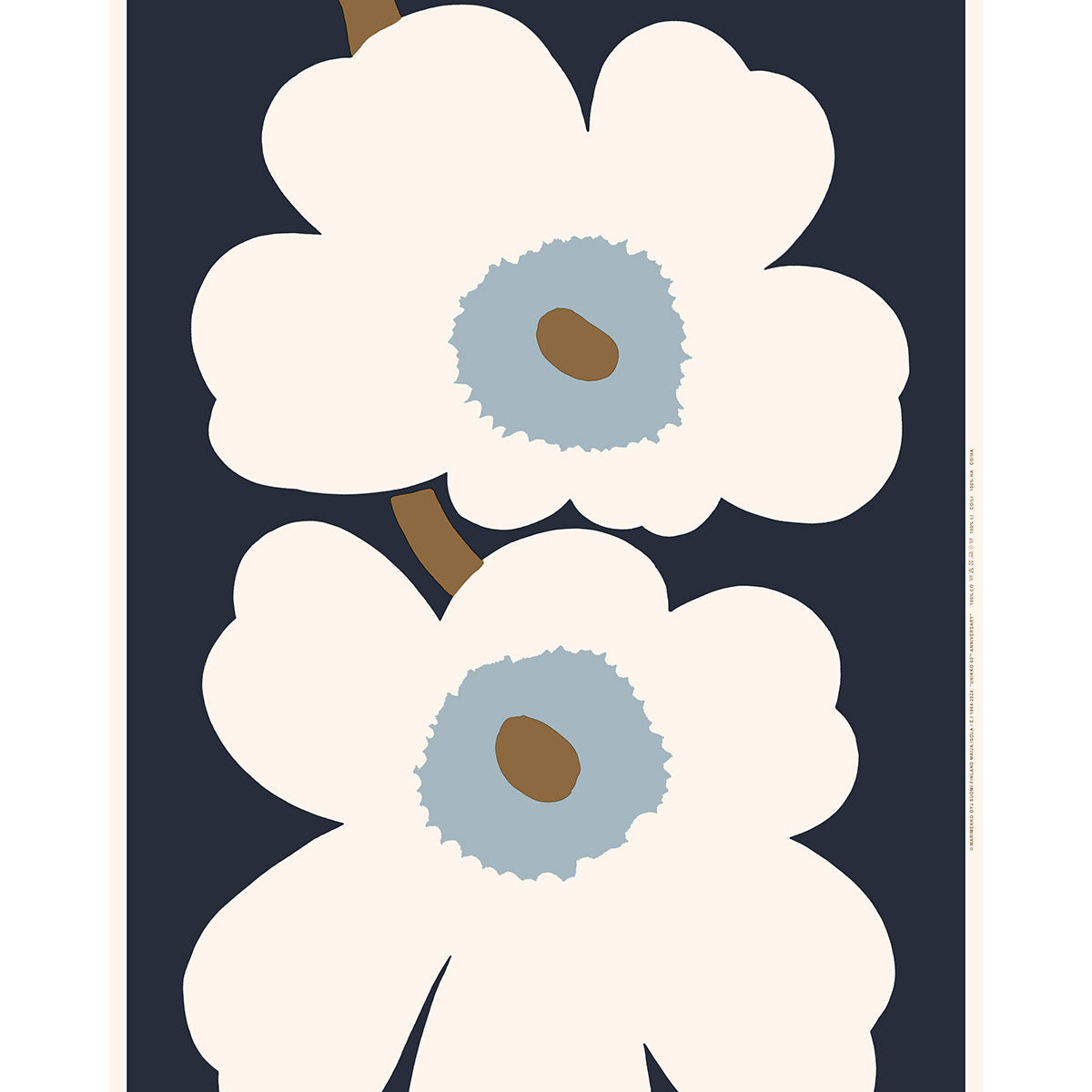 Marimekko Unikko Blueberry / Off White / Light Blue Cotton Sateen Fabric Repeat - Anniversary Edition