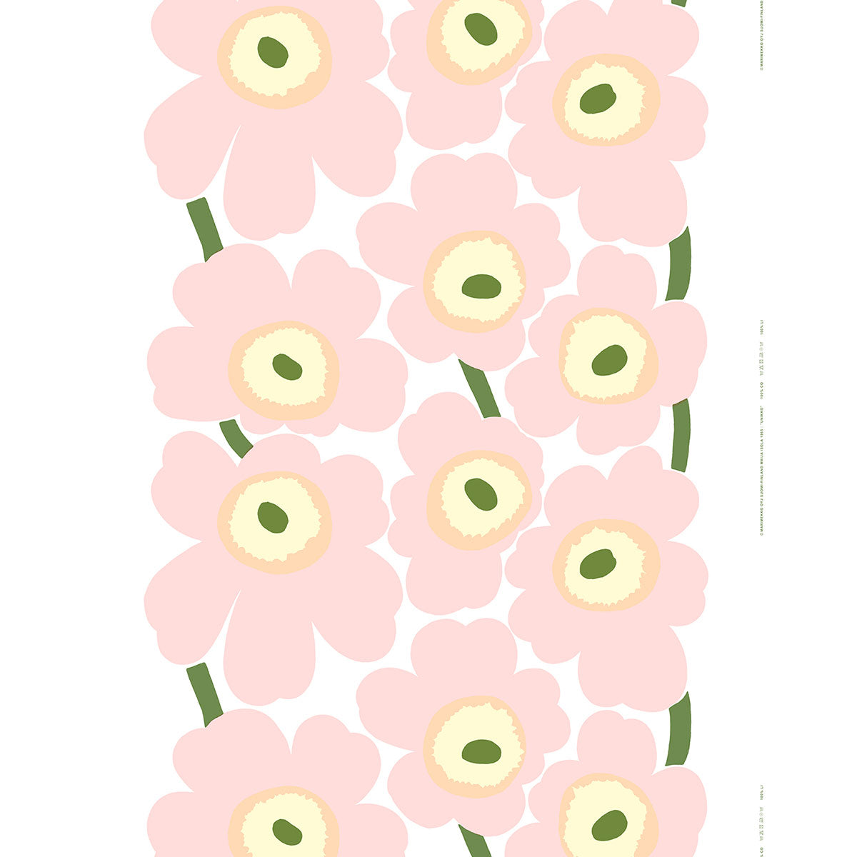 Marimekko Unikko Off White / Light Pink / Olive Cotton Sateen Fabric