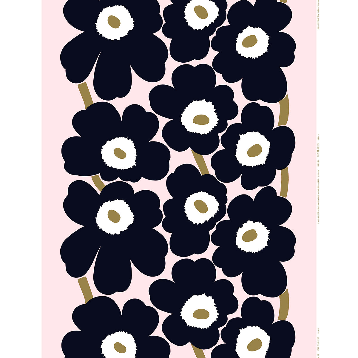 Marimekko Unikko Charcoal / Pink / Light Brown Medium Weight Cotton Fabric