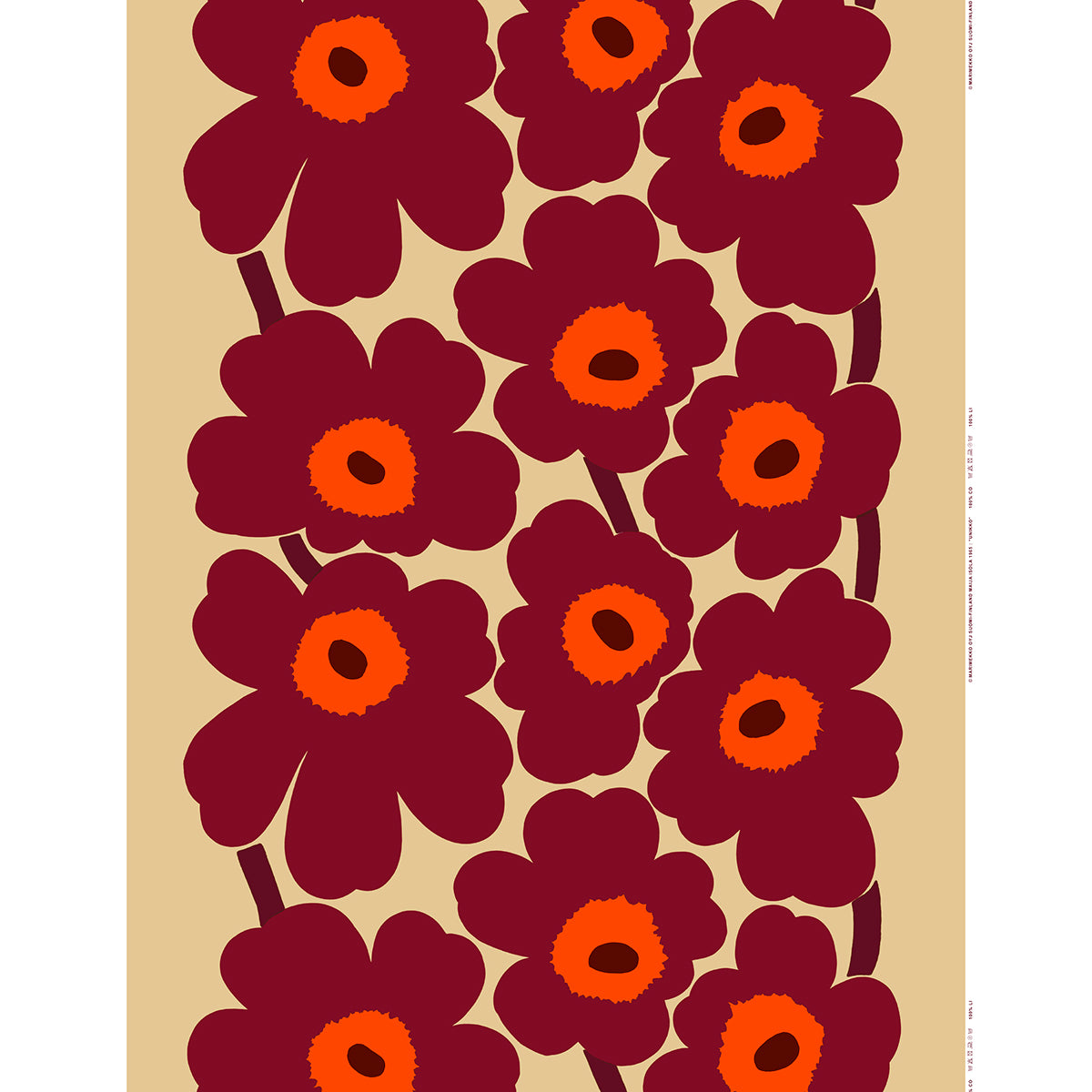 Marimekko Unikko Burgundy / Red / Beige Acrylic-Coated Cotton Fabric