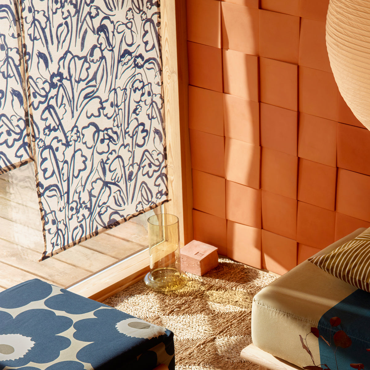 Marimekko Ensikukat Cream / Dark Blue Linen Fabric