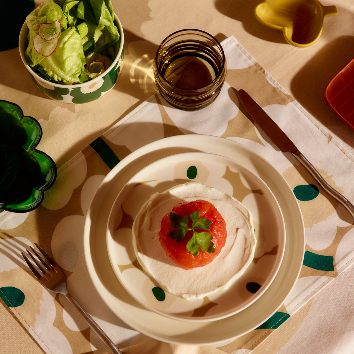 Marimekko Unikko Dark Green / Beige / White Soup / Cereal Bowl