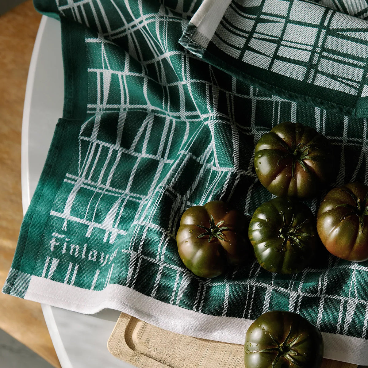 Finlayson Coronna Dark Green / White Tea Towels - Set of 2