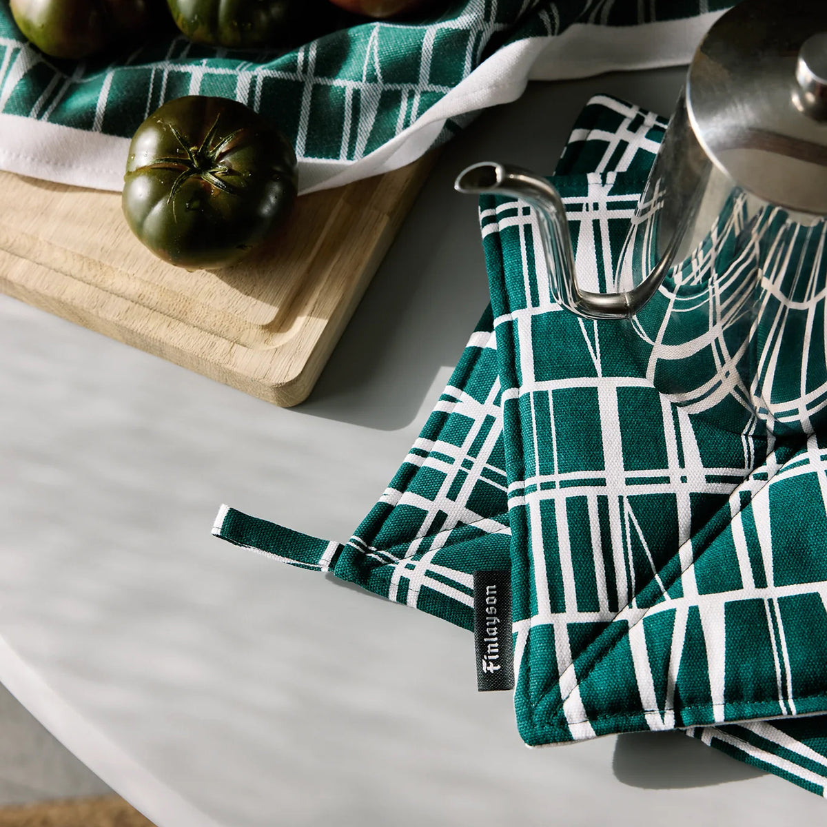 Finlayson Coronna Dark Green / White Pot Holders - Set of 2