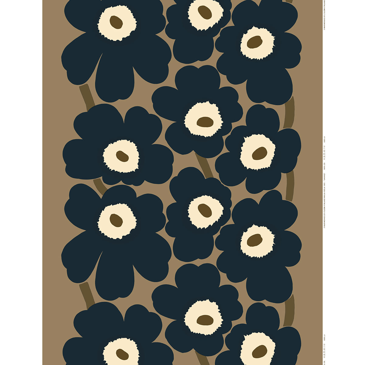 Marimekko Unikko Brown / Blueberry / Straw Medium Weight Cotton Fabric