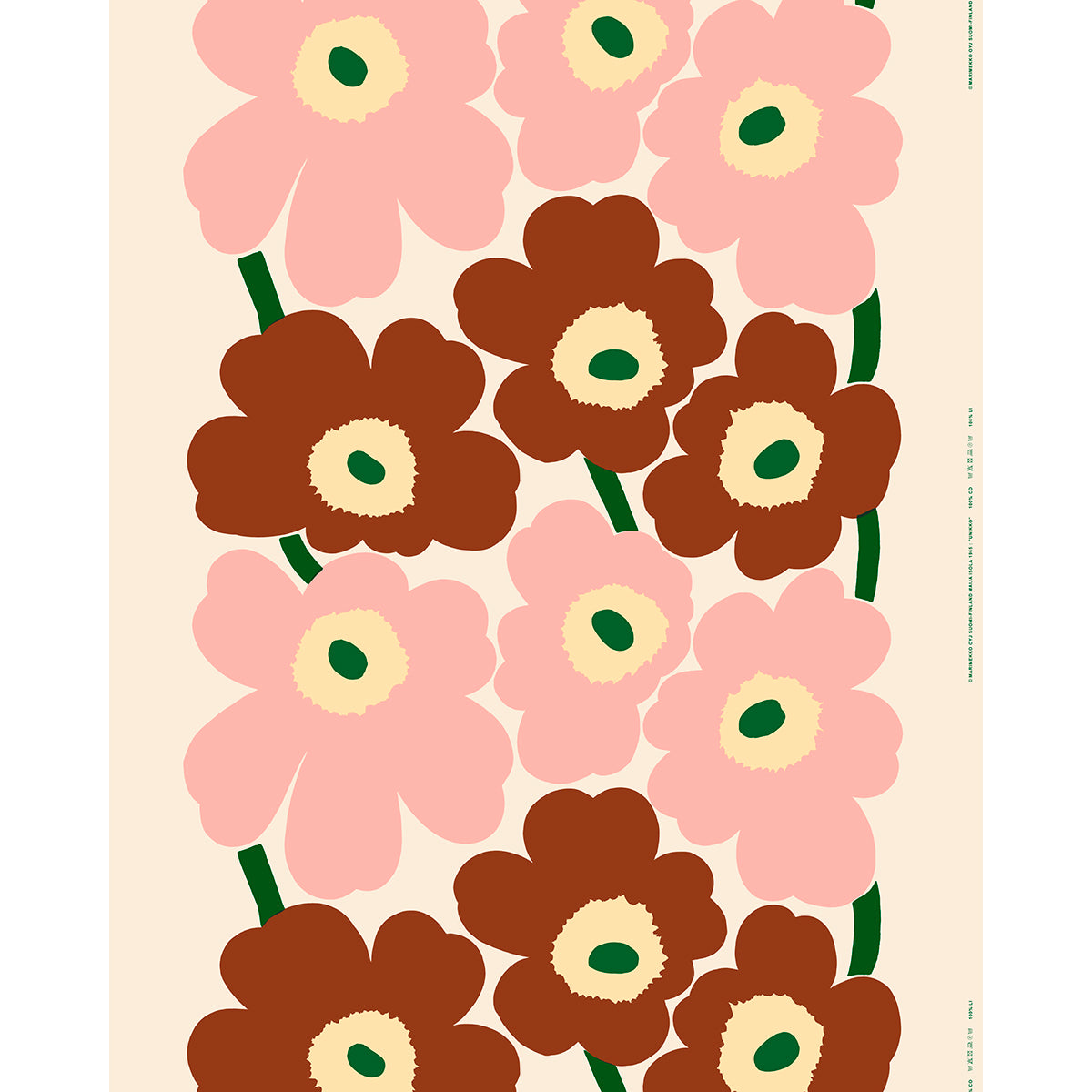 Marimekko Unikko Off White / Pink / Chestnut Medium Weight Cotton Fabric