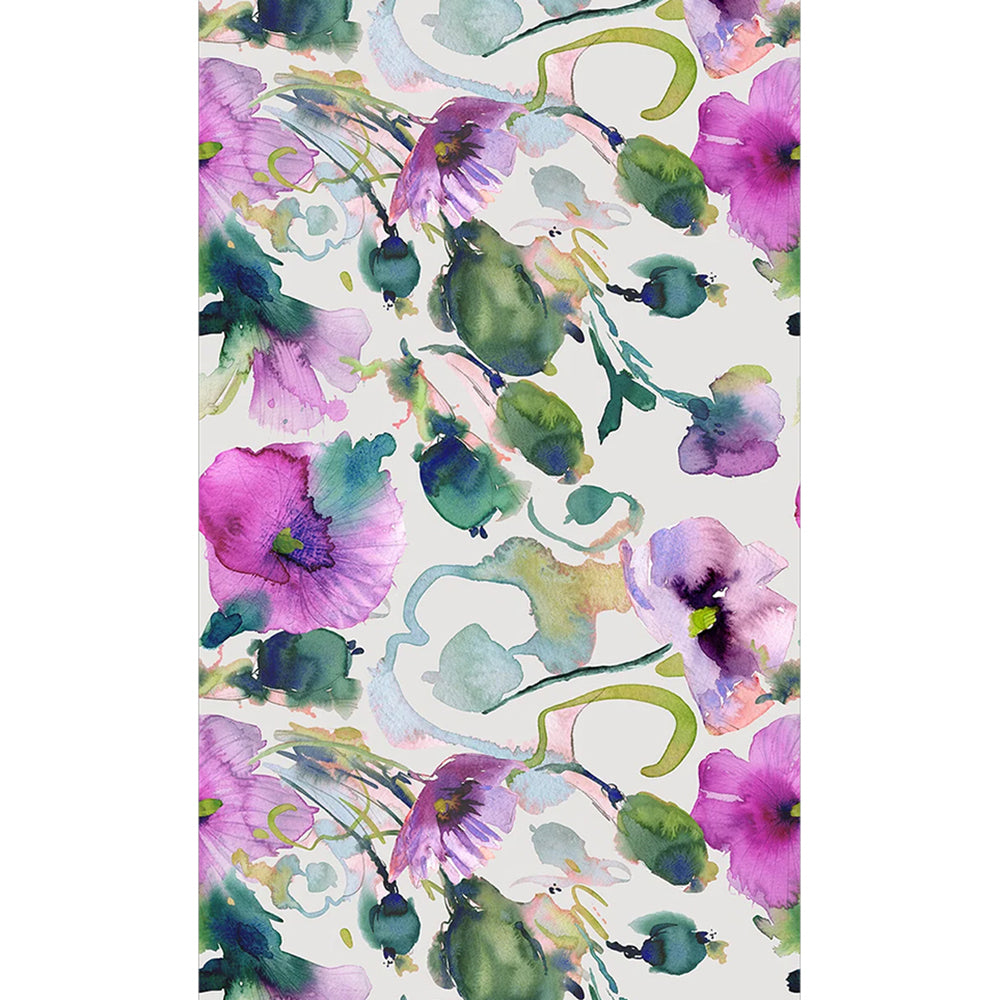 Pentik Kukkapelto Green / Purple / Multi Cotton Fabric