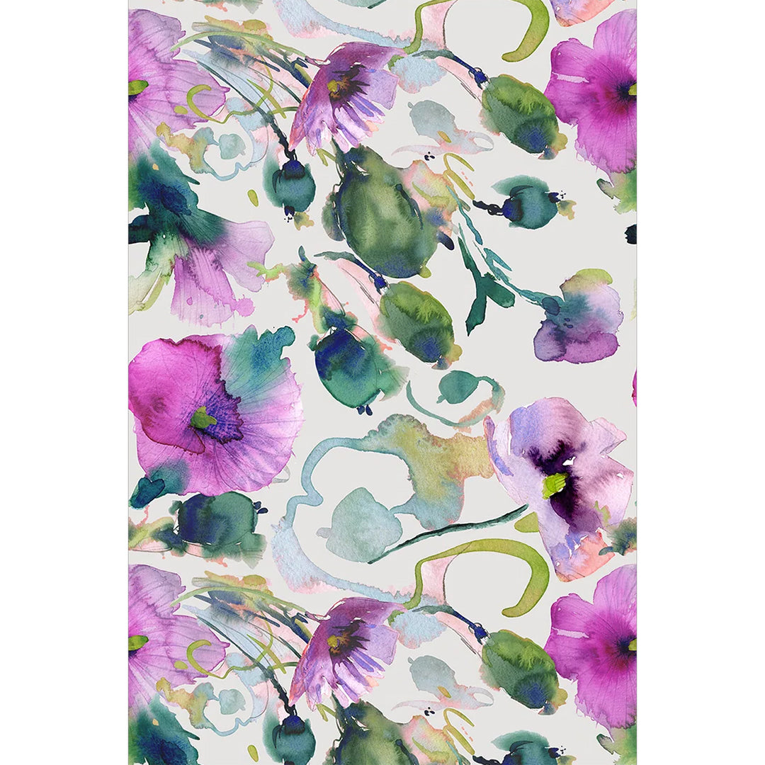 Pentik Kukkapelto Green / Purple / Multi Cotton Fabric