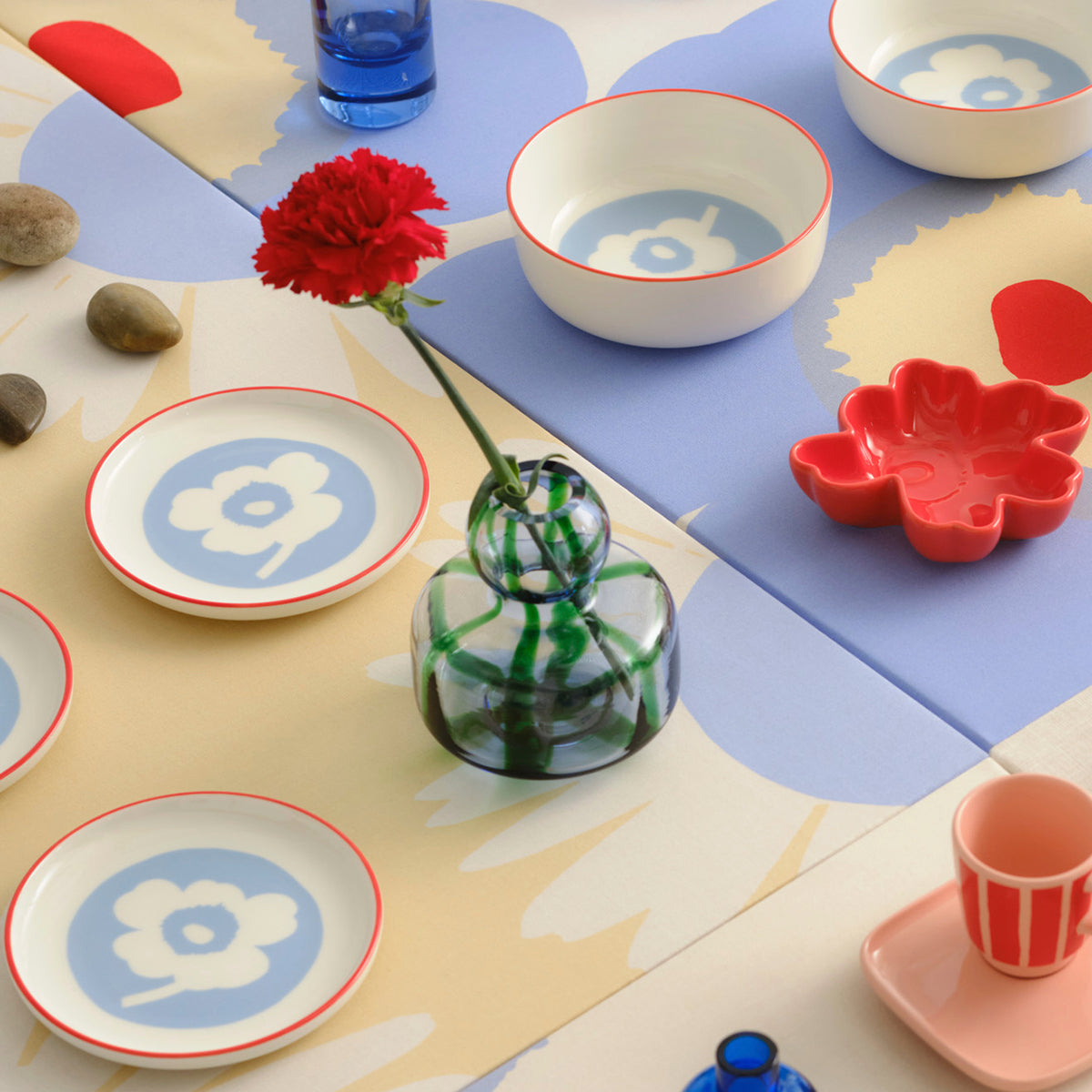 Marimekko Green / Light Blue Glass Flower Vase