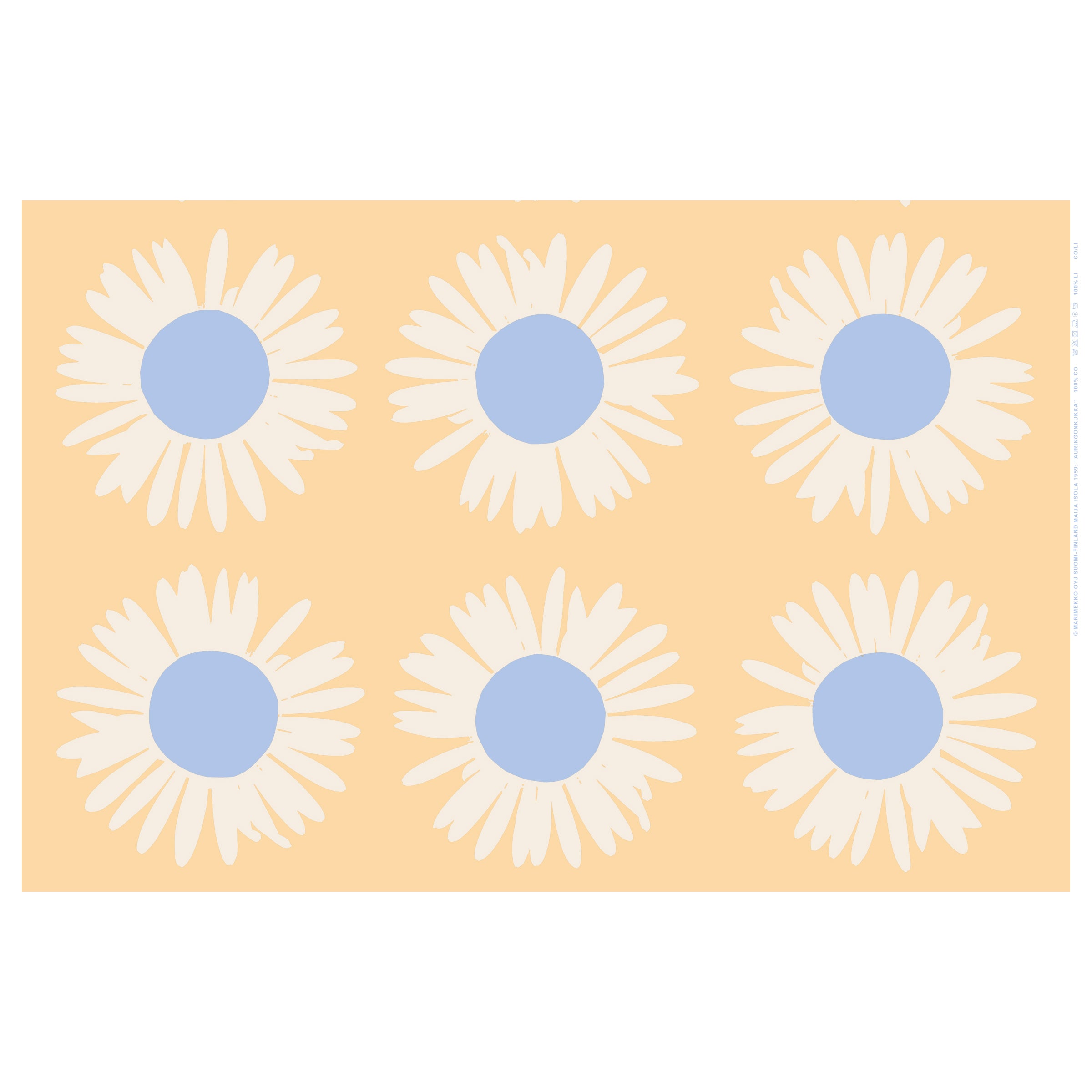 Marimekko Auringonkukka Straw / Light Blue / White Cotton Fabric Repeat