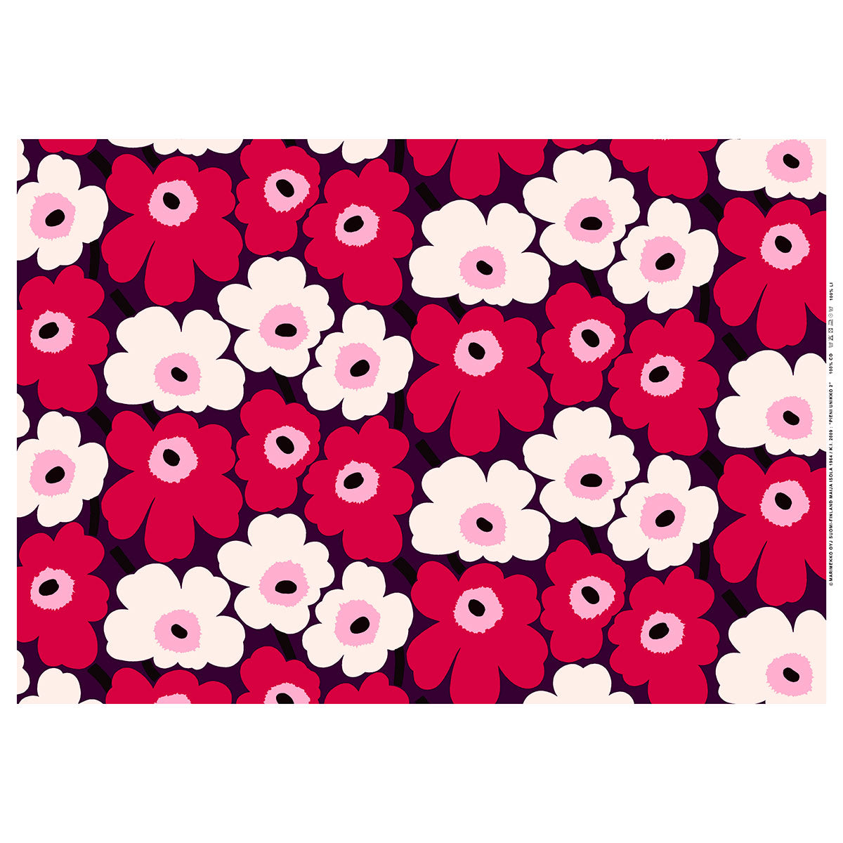 Marimekko Pieni Unikko Plum / Cranberry / Off White Cotton Fabric