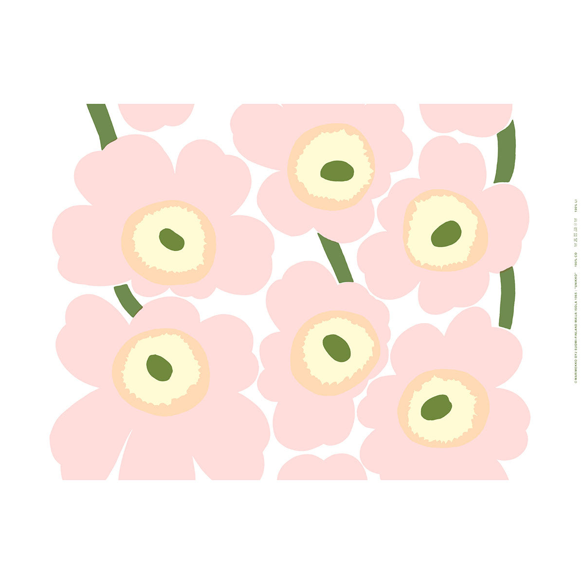 Marimekko Unikko Off White / Light Pink / Olive Cotton Sateen Fabric