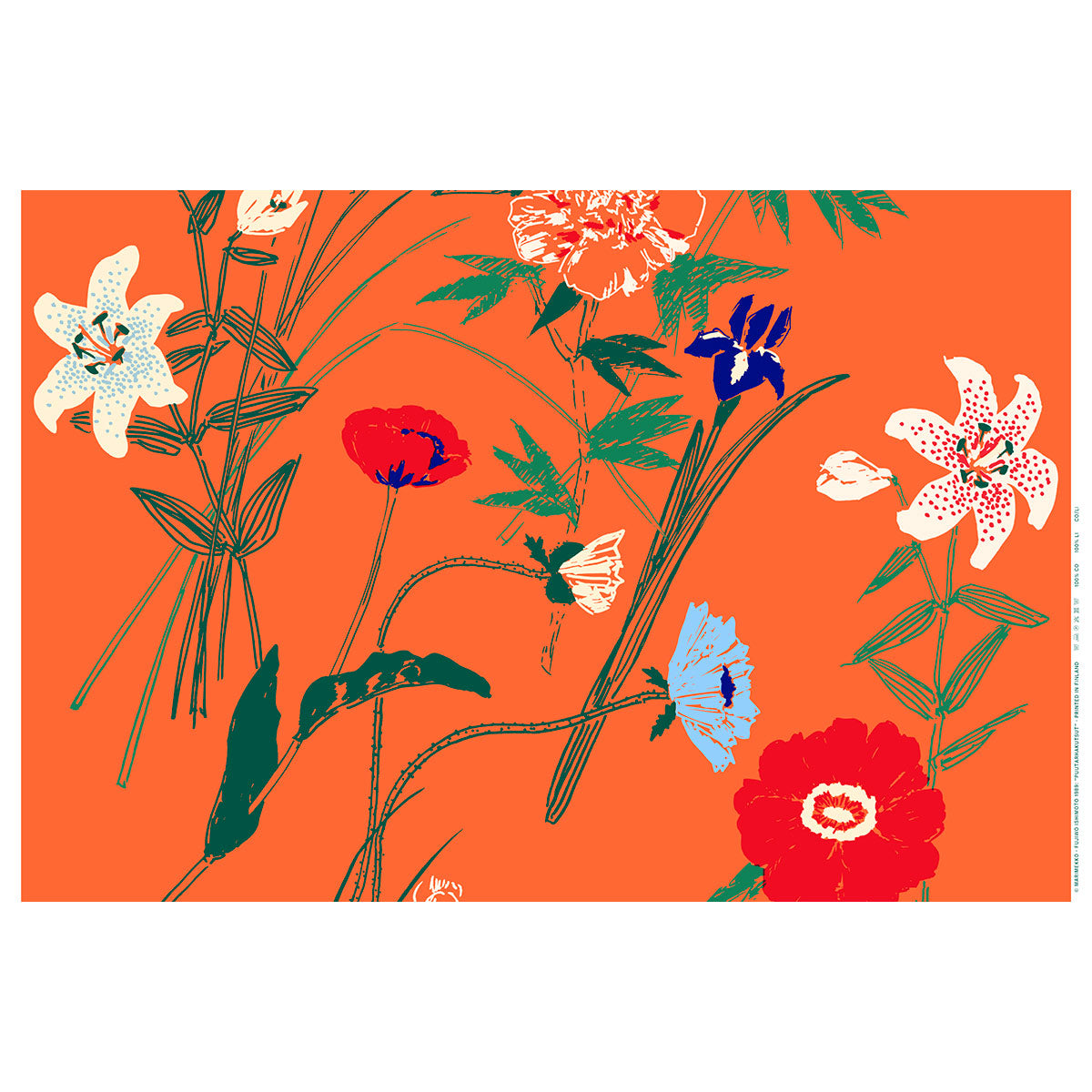 Marimekko Puutarhakutsut Dark Orange / Green / Multi Cotton Fabric