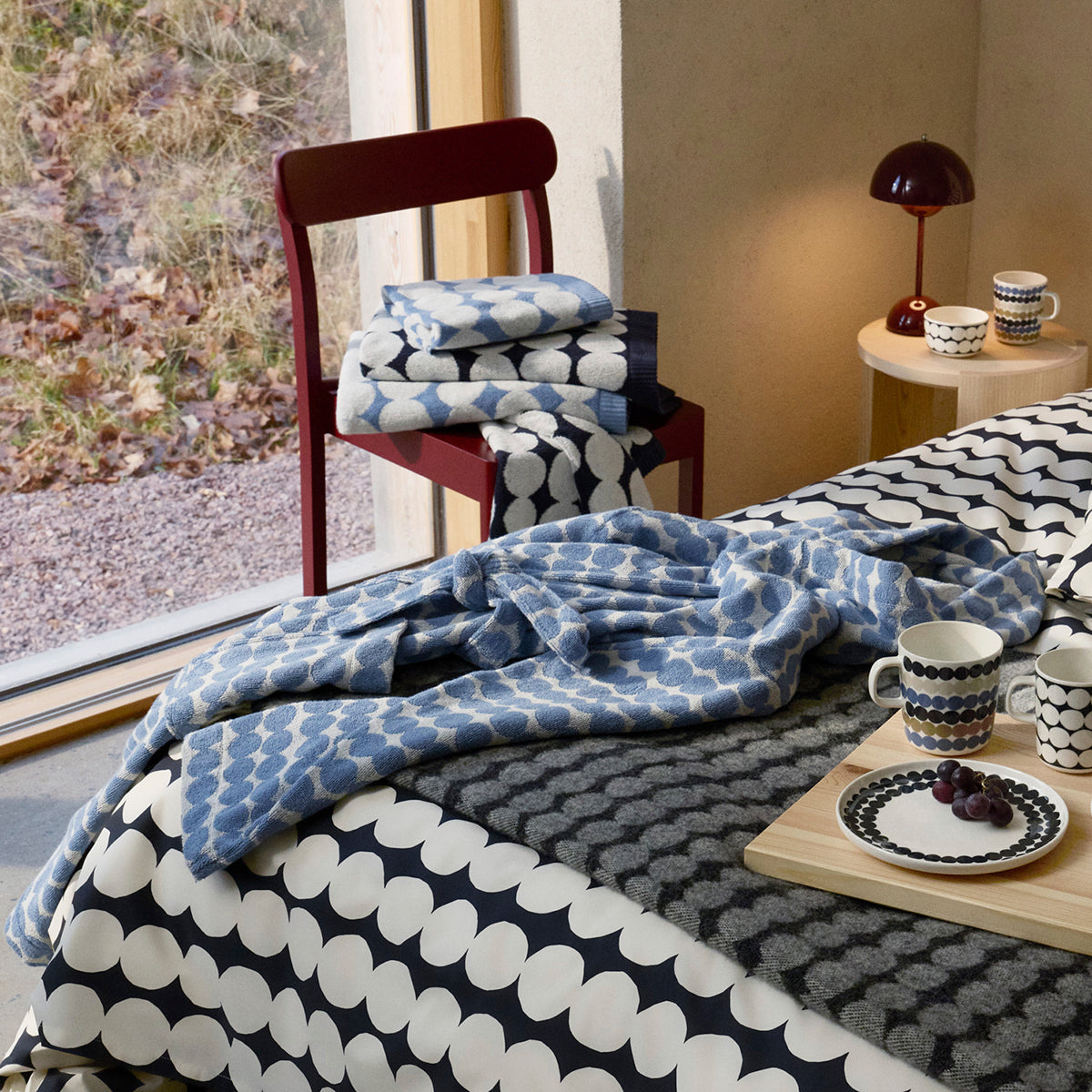 Marimekko Rasymatto Off White / Dusty Blue Bathrobe