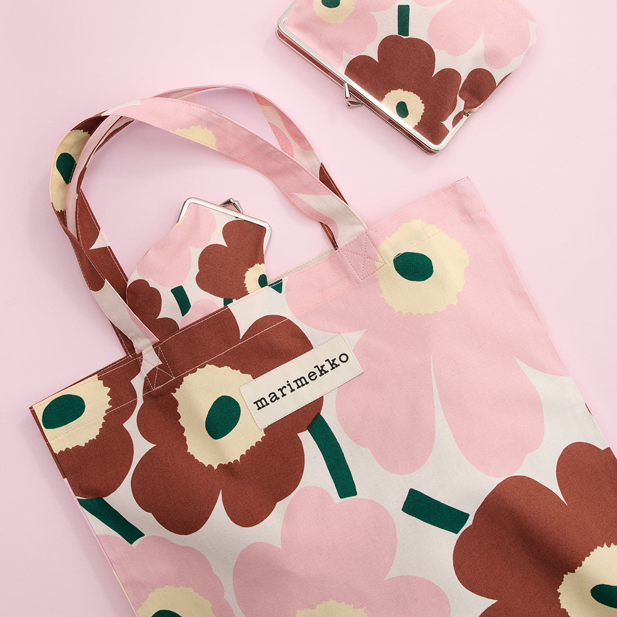 Marimekko Pieni Unikko Pink / Chestnut / Dark Green Tote Bag