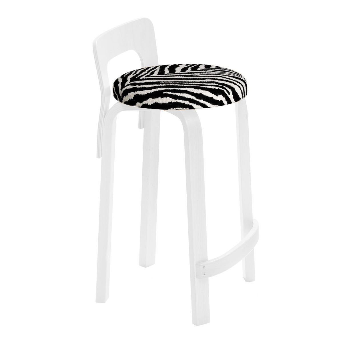 Artek K65 - Low Back Stool - White Lacquered with Upholstered Seat