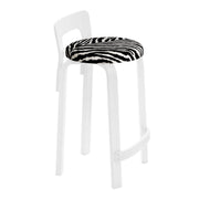 Artek K65 - Low Back Stool - White Lacquered with Upholstered Seat