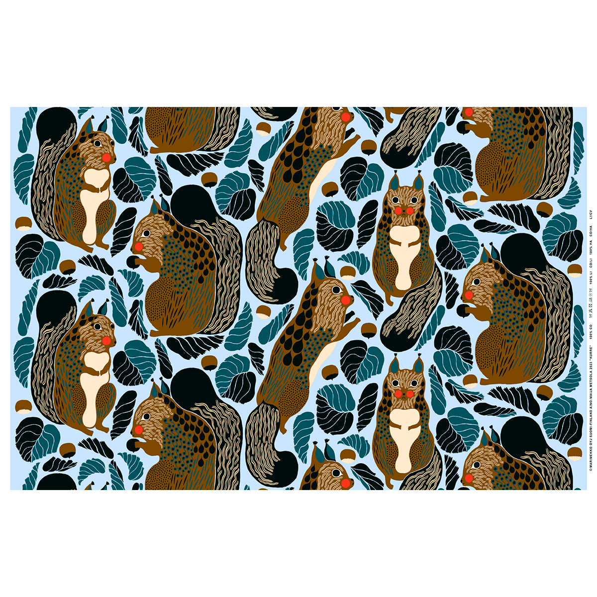 Marimekko Kurre Light Blue / Brown / Multi Cotton Panama Fabric