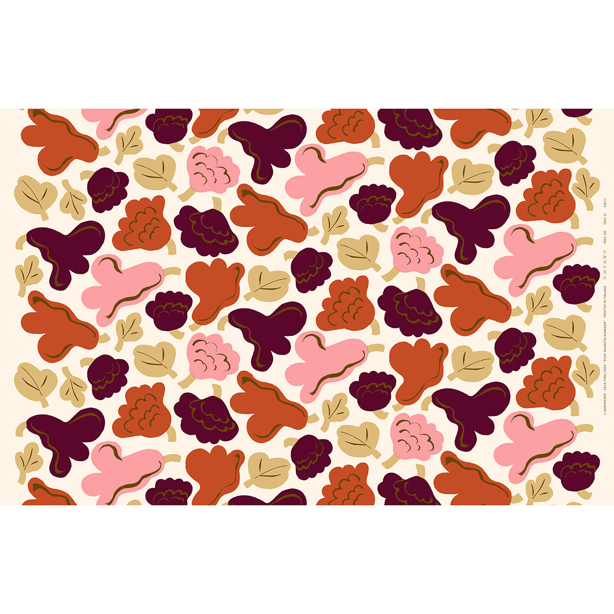 Marimekko Pieni Kukasta Kukkaan Off White / Pink / Plum Cotton Fabric