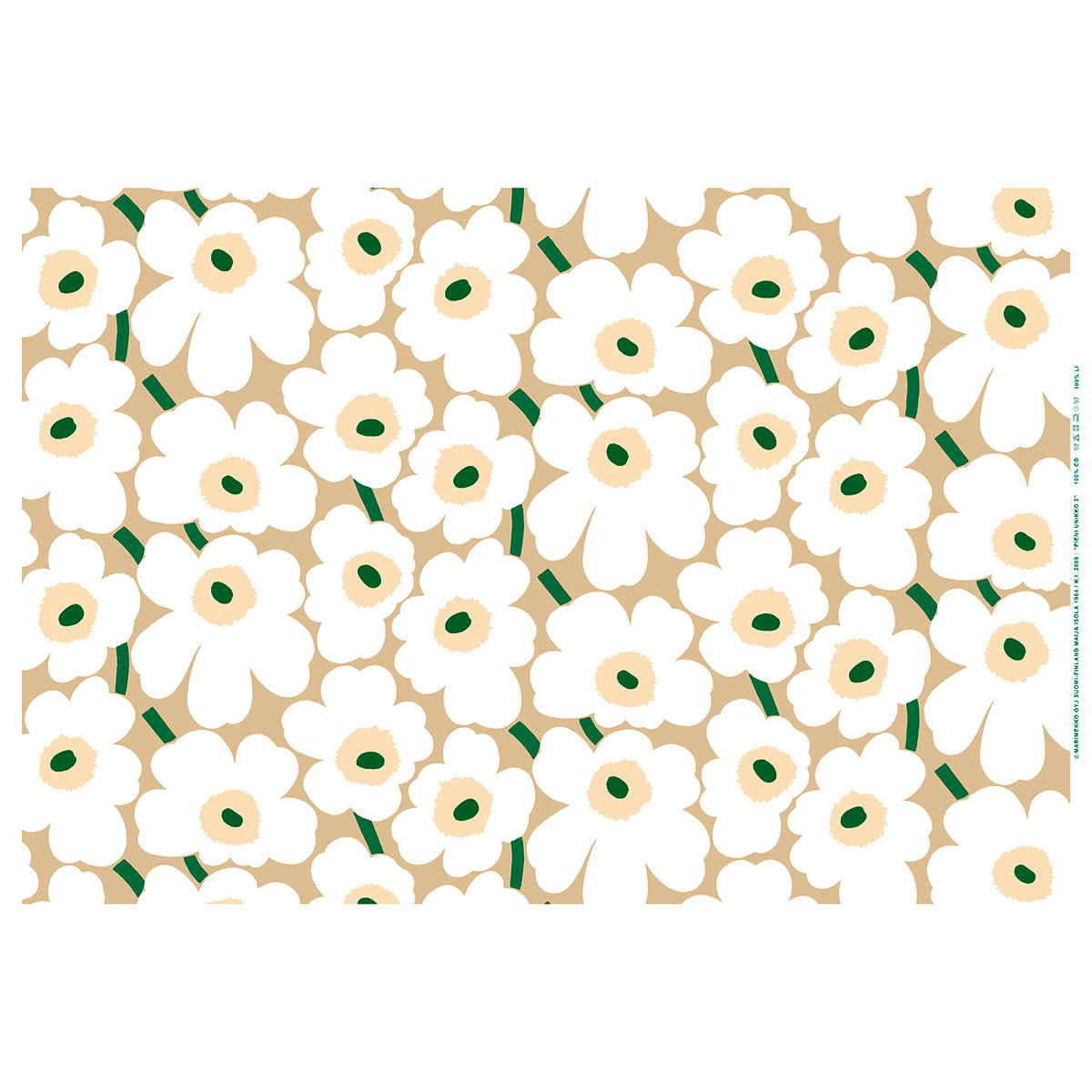 Marimekko Pieni Unikko Beige / White / Dark Green Cotton Fabric