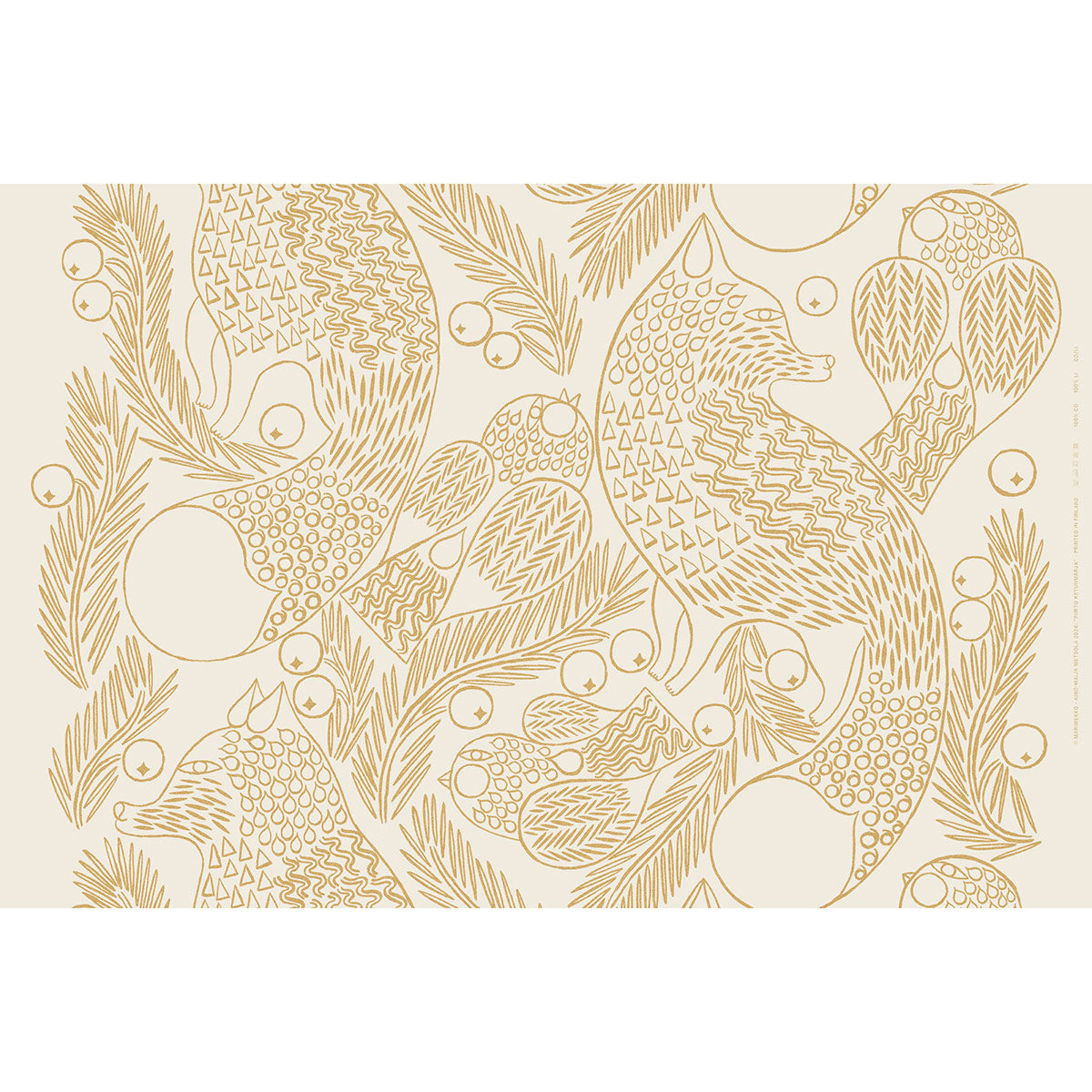 Marimekko Piirto Ketunmarja Gold / Off White Medium Weight Cotton Fabric