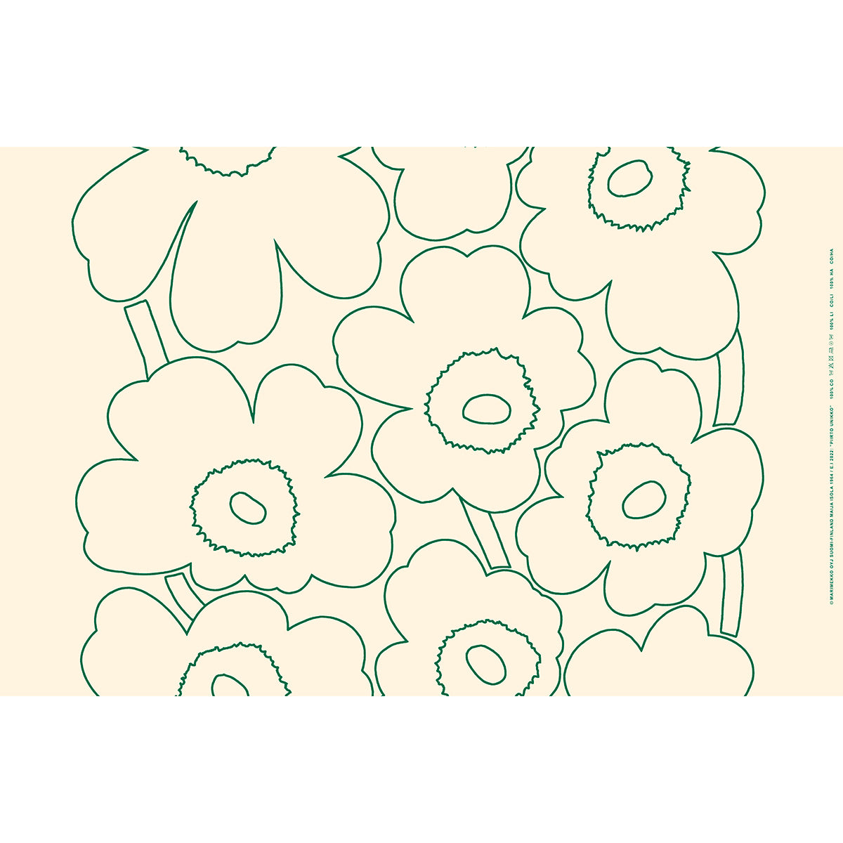 Marimekko Piirto Unikko Off White / Dark Green Linen Fabric