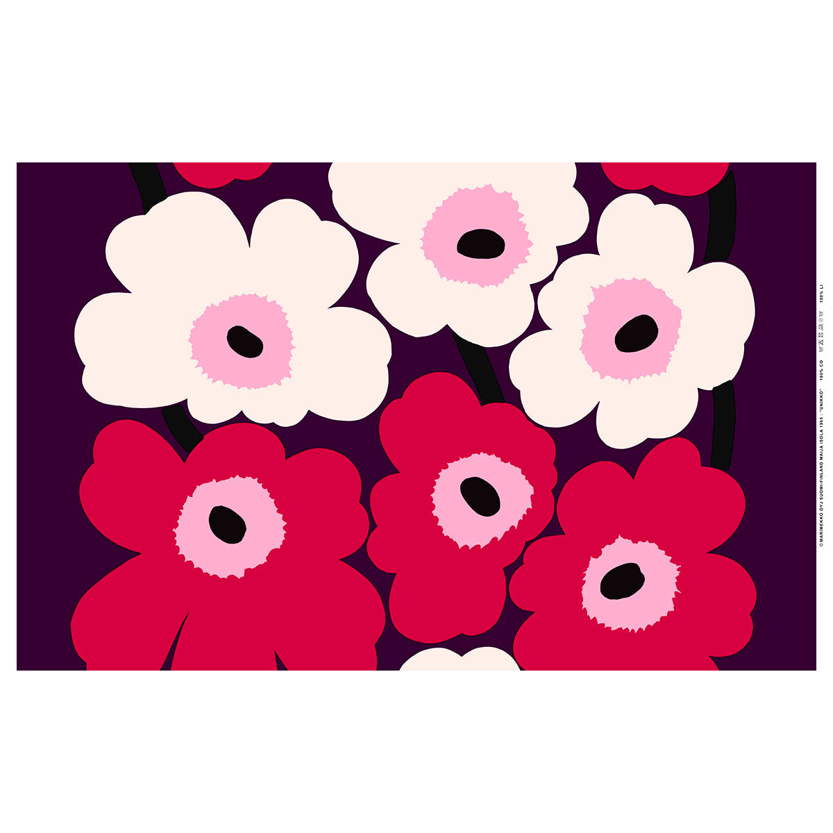 Marimekko Unikko Plum / Cranberry / Off White Cotton Sateen Fabric