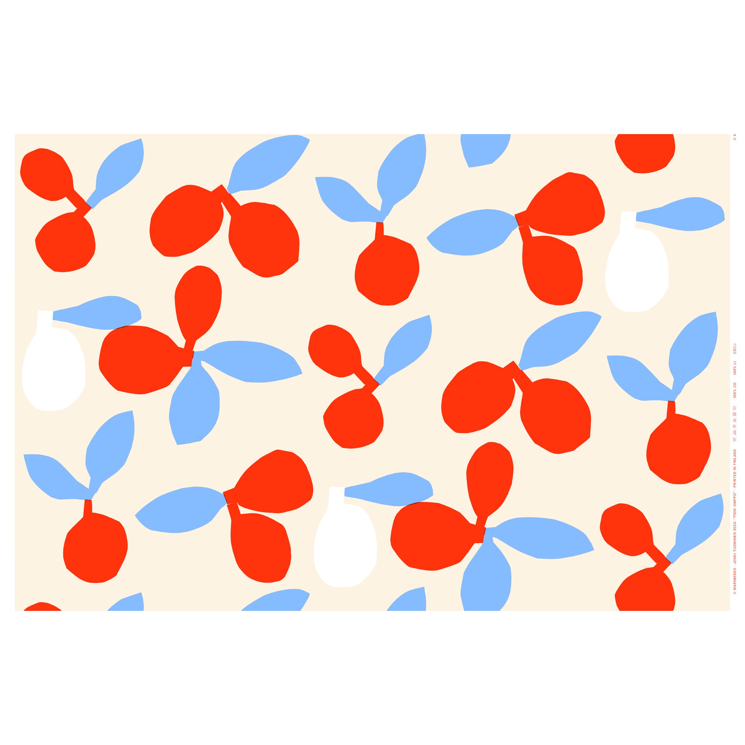 Marimekko Pieni Omppo Ivory / Red / Light Blue Cotton Fabric