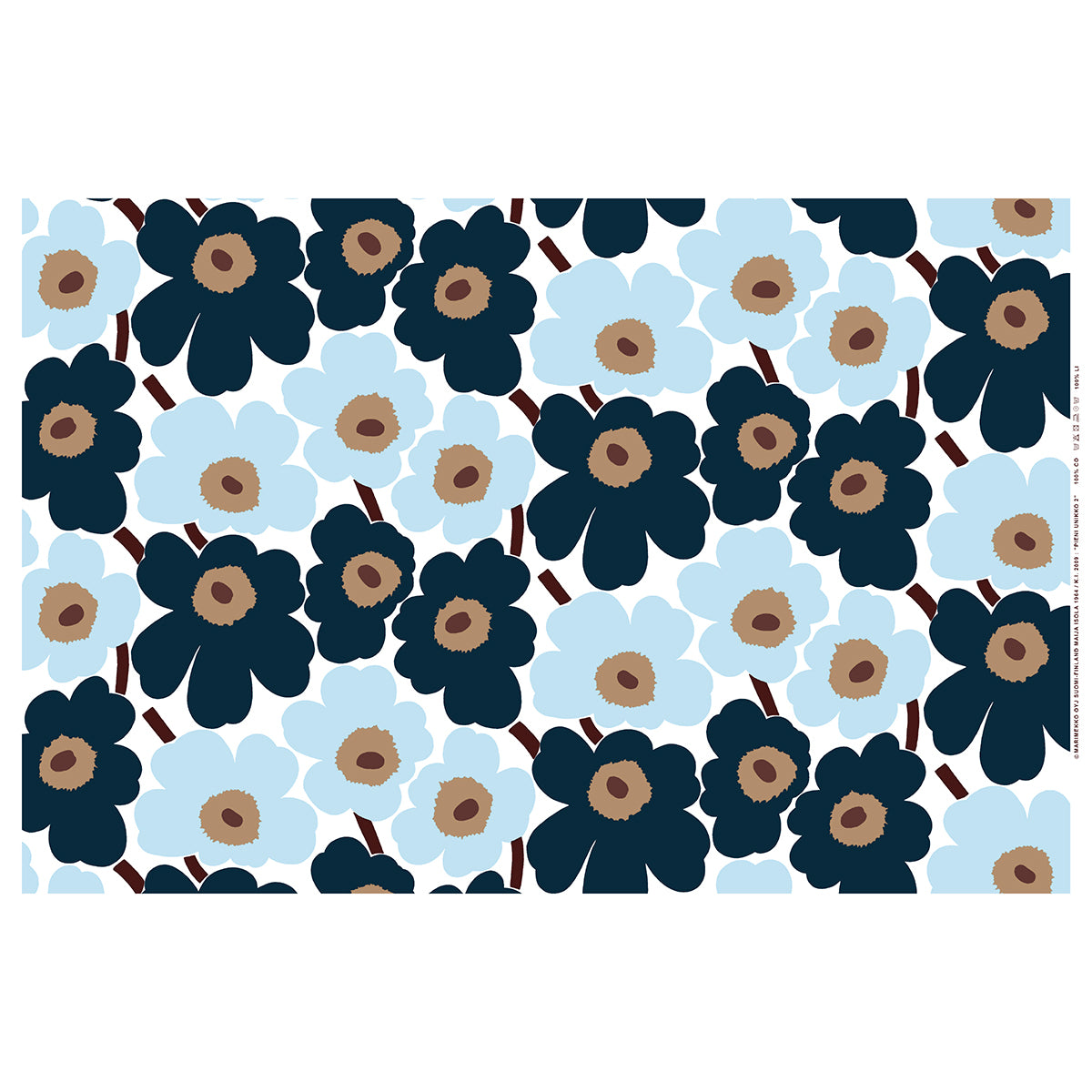 Marimekko Pieni Unikko Blueberry / Light Blue / Brown Acrylic-Coated Cotton Fabric