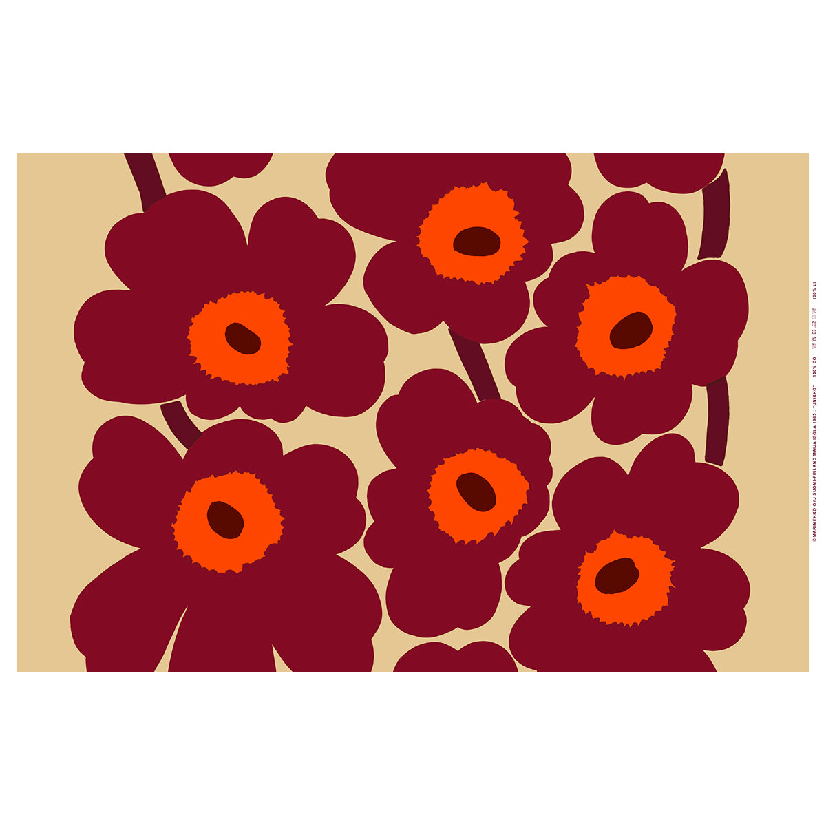 Marimekko Unikko Burgundy / Red / Beige Acrylic-Coated Cotton Fabric