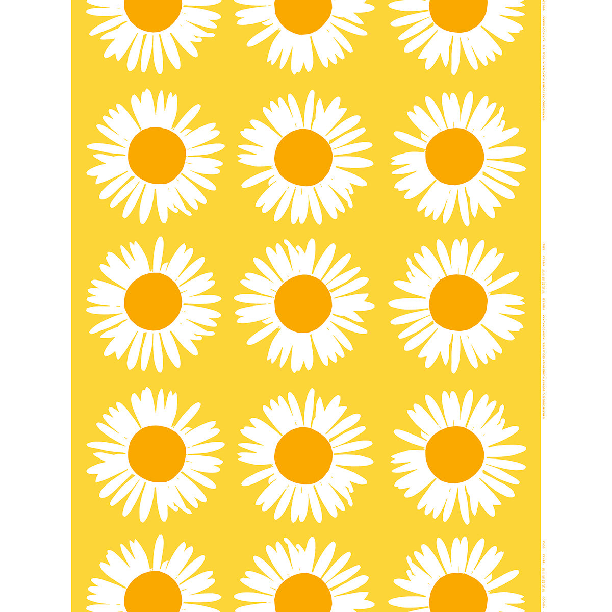 Marimekko Auringonkukka Yellow / White Linen Fabric Repeat