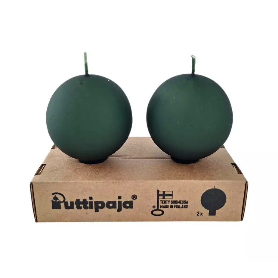 Festivo Dark Pine Green Footed Ball Candles - Set of 2