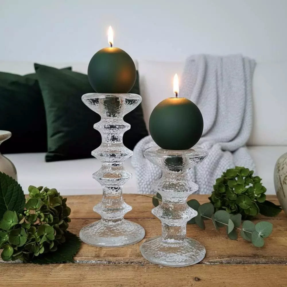 Festivo Dark Pine Green Footed Ball Candles - Set of 2