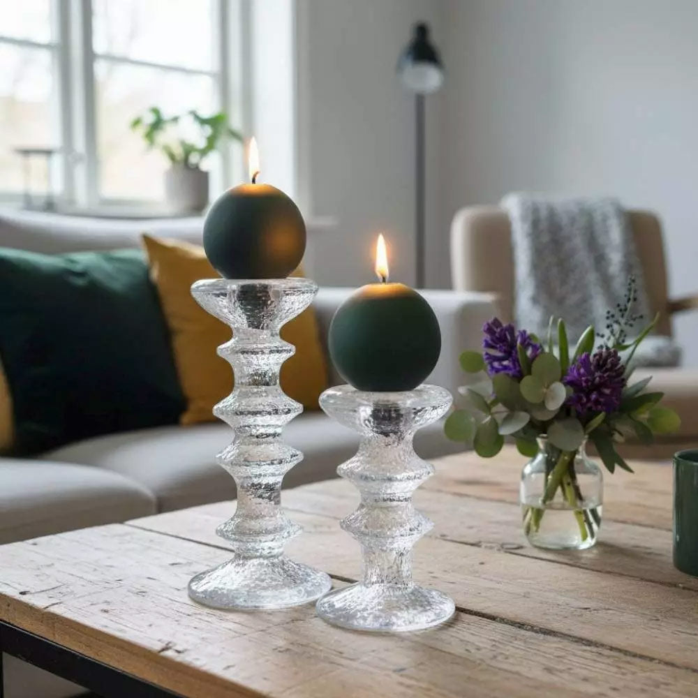 Festivo Dark Pine Green Footed Ball Candles - Set of 2