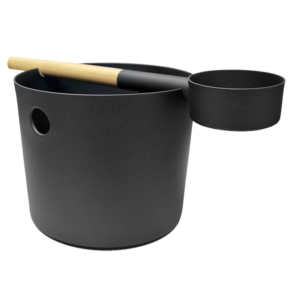 Kolo Black Aluminum / Bamboo Sauna Bucket + Ladle Set