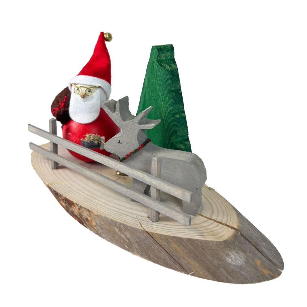 Wooden Disc with Santa Claus, Reindeer, Fence & Christmas Tree