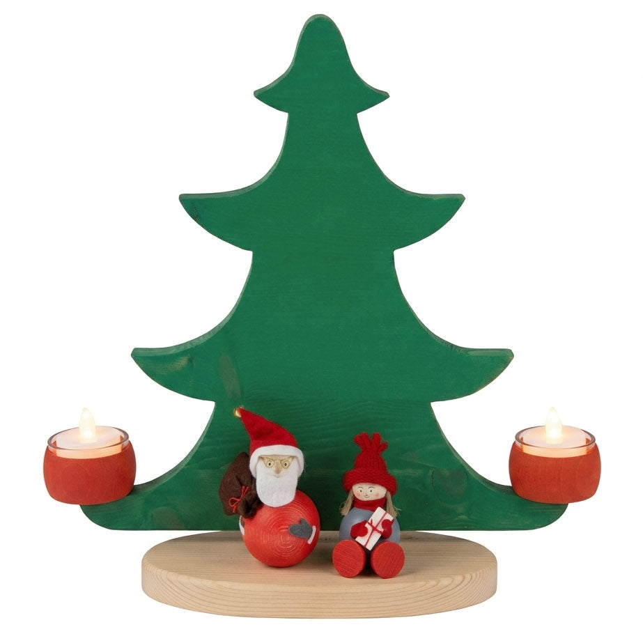Large Christmas Tree with Two Candlelights, Santa Claus & Tonttu