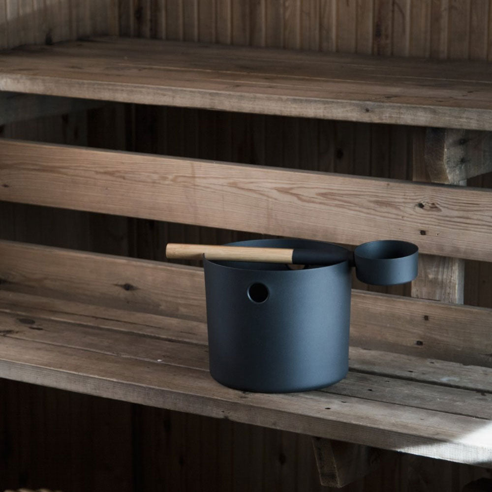 Kolo Black Aluminum / Bamboo Sauna Bucket + Ladle Set